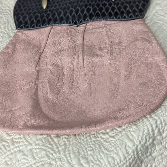 Vintage Mode Leather Shoulder Bag Pink and Snake skin Top Design Blue Soft - Picture 2 of 10